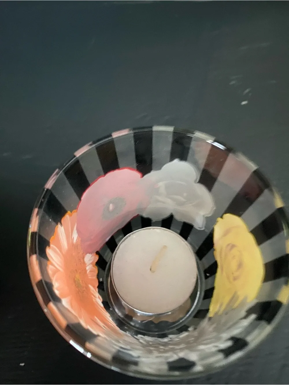 Floral Glass Votive Candle Holder - Red Floral Design